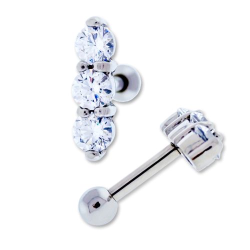 3 ROUND CLEAR GEMS BARBELL