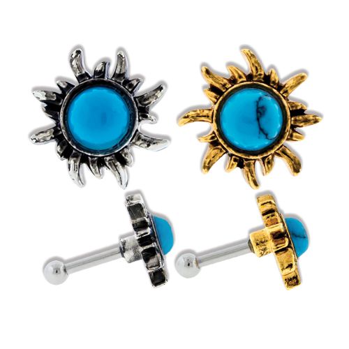TURQUOISE HOWLITE SUN TRAGUS BARBELL - SILVER