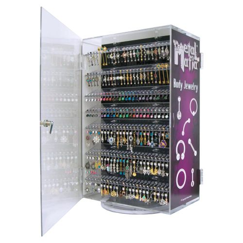 UPRIGHT LOCKING DISPLAY WITH REMOVABLE SHELVES HOLDS MIN 350 PIECES