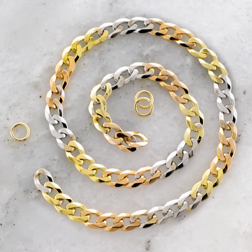 Light Curb Chain in 14K Tri-Color Gold