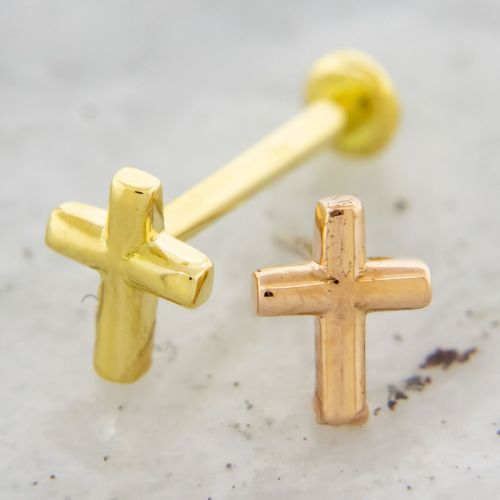 18Kt Gold Helix Labret with Cross End