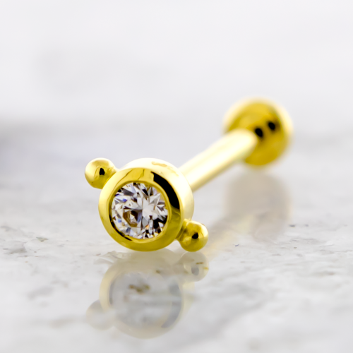 18Kt Gold Helix Labret with Beaded Premium Zirconia End