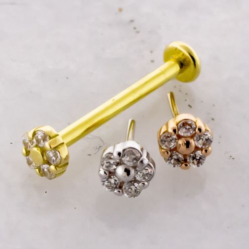18Kt Gold Helix Labret with Micro Flower Premium Zirconia End
