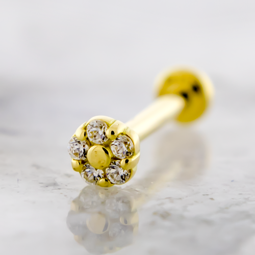18Kt Gold Helix Labret with Micro Flower Premium Zirconia End
