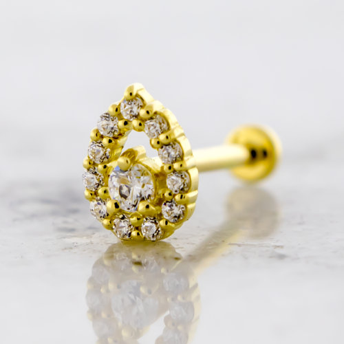 18Kt Gold Helix Labret with Pave Pear Premium Zirconia End