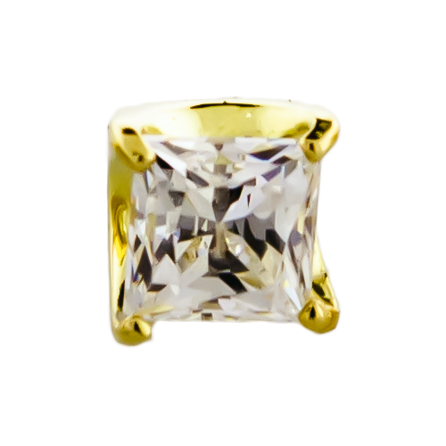 18KT Yellow Gold Prong Set Princess Cut Cubic Zirconia-2.5MM-WHITE
