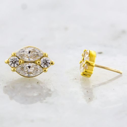 18KT GOLD THREADLESS END WITH MARQUISE GEMS - 7mm tall