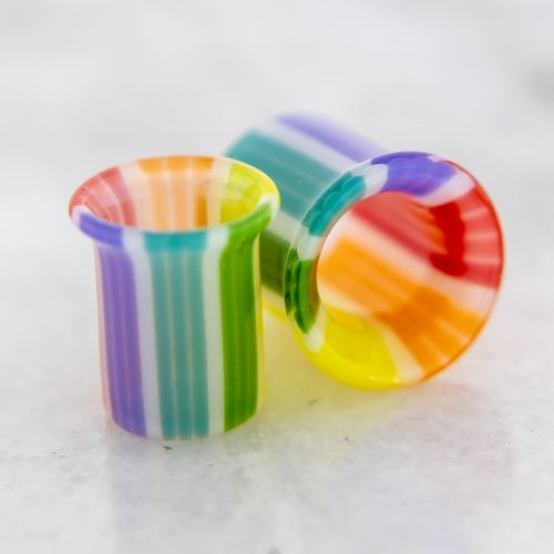 Rainbow Bright glass single flare tunnels with clear oring