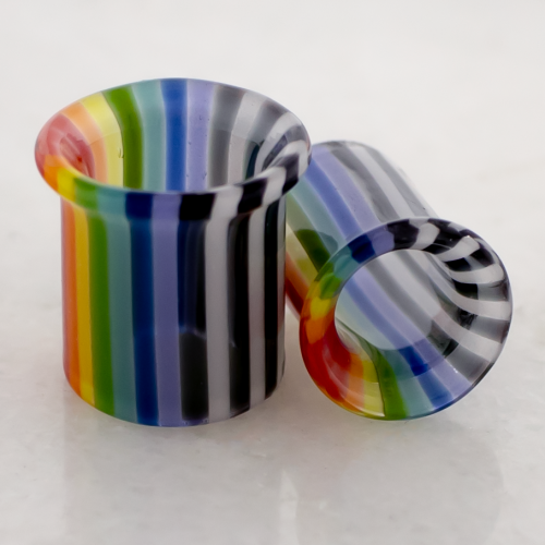 Rainbow Zebra glass single flare tunnels 