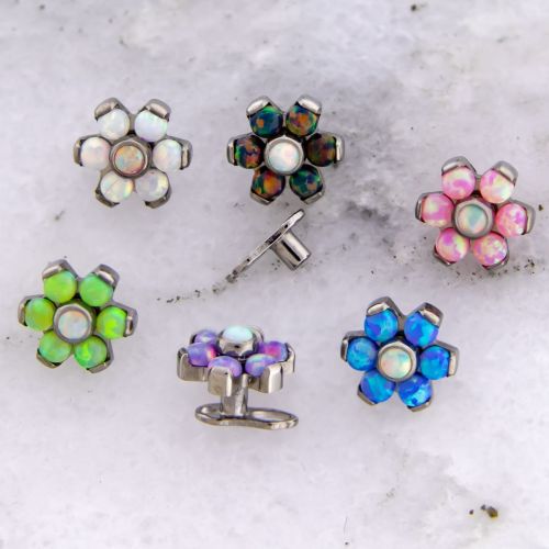 Microdermal Base With Prong Set Opal Flower