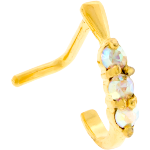 GOLD SURGICAL STEEL CURVED NOSE STUD18G 5/16-3 AB GEMS