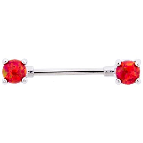 14G 9/16 EXTERNALLY THREADED 316L STEEL NIPPLE BARBELL WITH PRONG SET RED OPAL ENDS