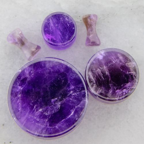 Pair Amethyst flat front double flare plugs