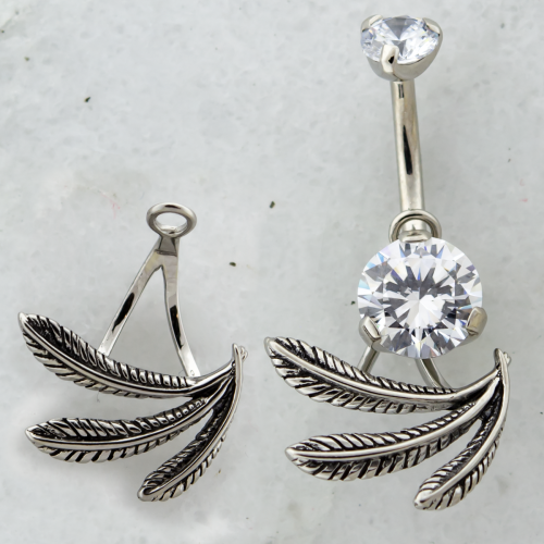 NAVEL RING HANGER WITH 3 FEATHERS