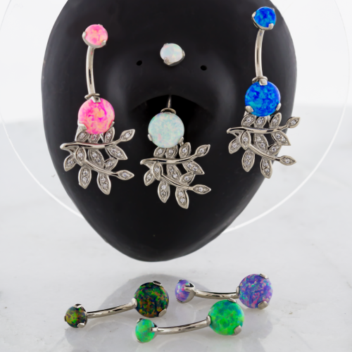 STEEL OPAL NAVEL RING W/ GEMMED BRANCHES