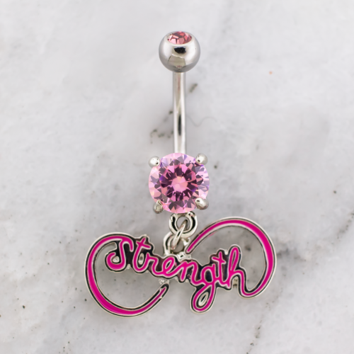 Breast Cancer Awareness Navel Ring With Strength Infinity Sign