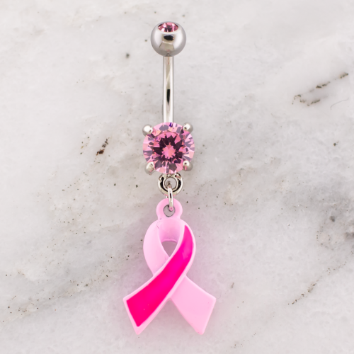 Breast Cancer Awareness Navel Ring With Ribbon