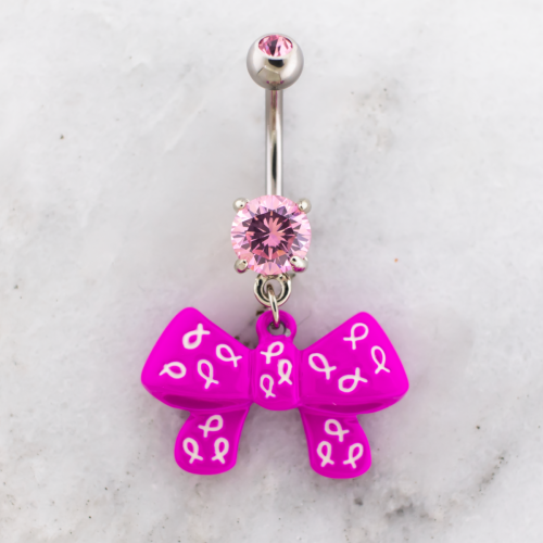 Breast Cancer Awareness Navel Ring With Bow