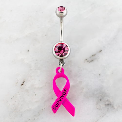 Breast Cancer Awareness Navel Ring With Survivor Ribbon