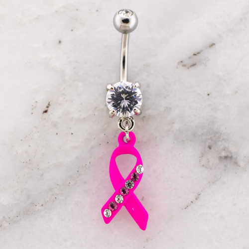 Breast Cancer Awareness Navel Ring With Pave Ribbon