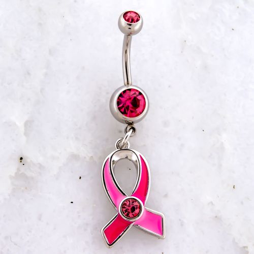 BREAST CANCER AWARENESS PINK RIBBON WITH CENTER GEM