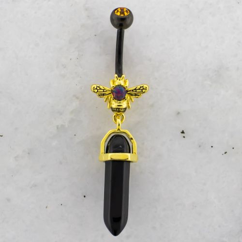 14G Curved Barbell Bee w/ Opal and Crystal