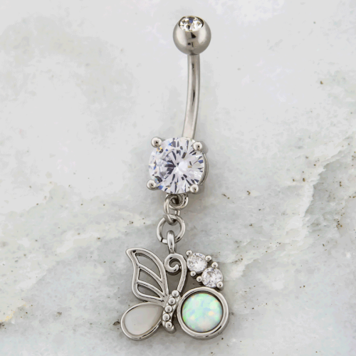 BUTTERFLY AND OPAL BALL NAVEL RING