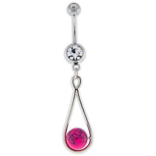 Pink Dyed Howlite Dangle Belly Ring