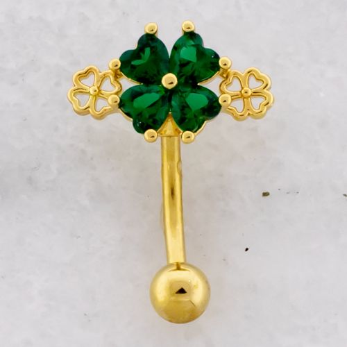 Gemmed And Cutout Clover Navel Ring 