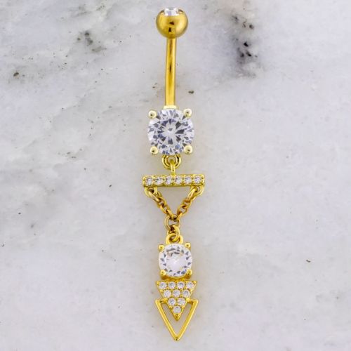 14G Navel Barbell Gold PVD Gem Drop w/ Triangle 