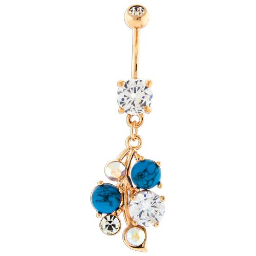 FANCY GEM CLUSTER AND TURQUOISE DYED HOWLITE NAVEL RING - ROSE GOLD