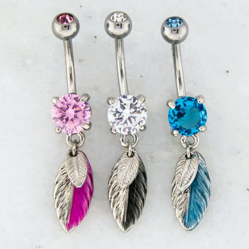 14G BELLY RING WITH FEATHER DANGLE