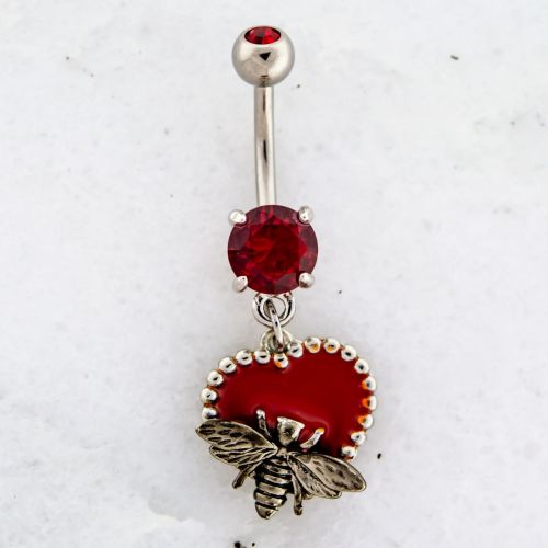RED HEART WITH BEE NAVEL RING
