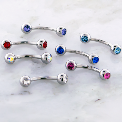 INTERNALLY THREADED CURVED BARBELL 14G WITH 5MM GEM BALL ENDS