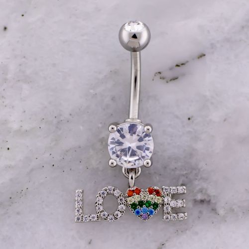 Navel Barbell w/ Pave Heart Love