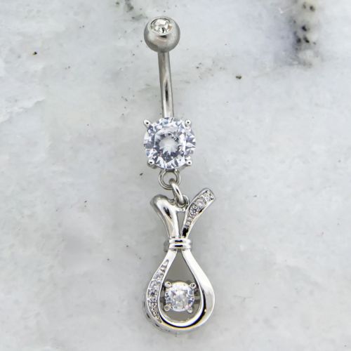 CLEAR MOVING GEM BELLY RING