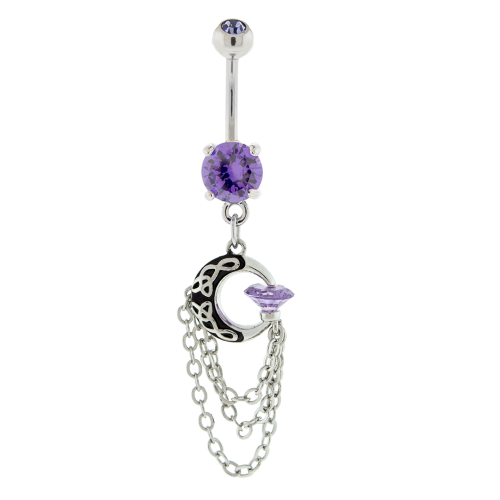 MOON WITH DIAMOND AND CHAINS NAVEL RING-TZ