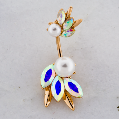 PEARL AND AB GEM CLUSTER BELLY RING