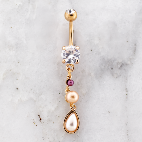 Rose Gold PVD Navel Ring With Pearl Teardrop Dangle
