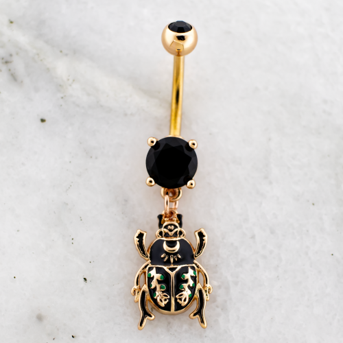 14G PVD Navel Barbell w/ Floral Scarab Beetle