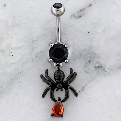 14G Navel Barbell w/ Spider and Teardrop Gem
