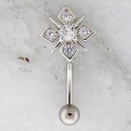 14G Curved Barbell w/ Round Gem Snowflake
