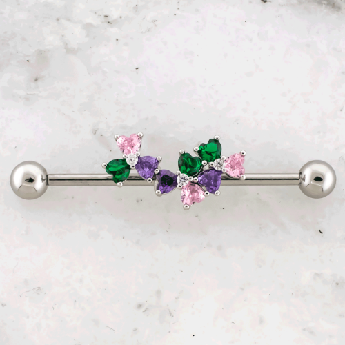 14G Industrial Barbell w/ Pastel Flower Charms