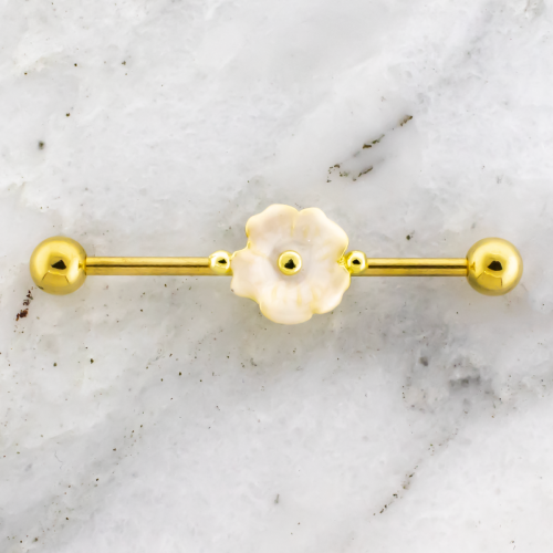 14G Industrial Barbell w/ Flower and Beaded Center
