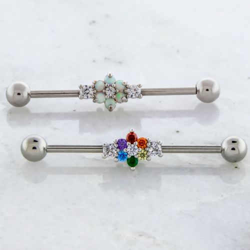 INDUSTRIAL BARBELL WITH GEM FLOWER