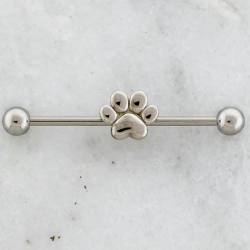 14G Industrial Barbell w/ Pawprint