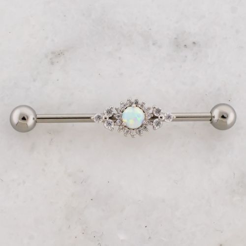 14G Industrial Barbell w/ Opal Sun and Trinity Clusters