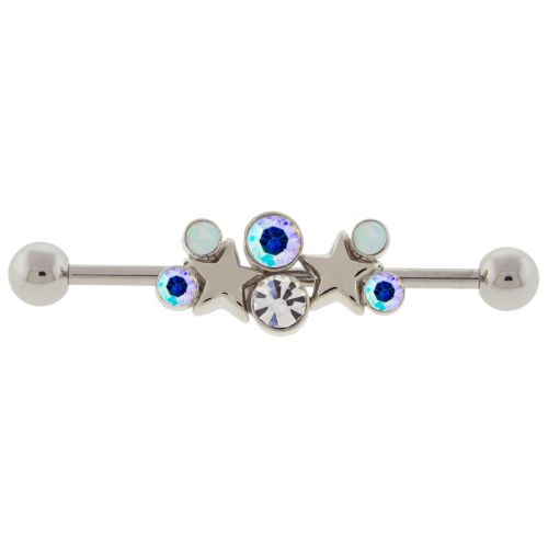 14G STAR INDUSTRIAL BARBELL WITH GEM AND OPALS-AB