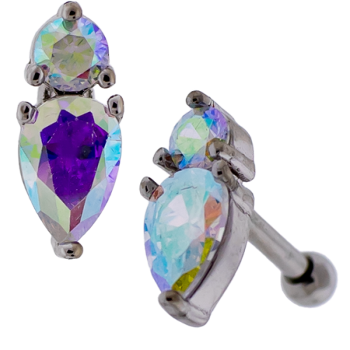 TEARDROP AND ROUND GEM CLUSTER EAR BARBELL