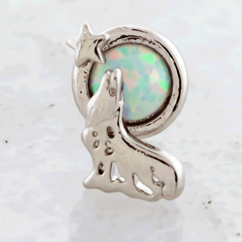  WHITE OPAL AND HOWLING WOLF TRAGUS BARBELL
